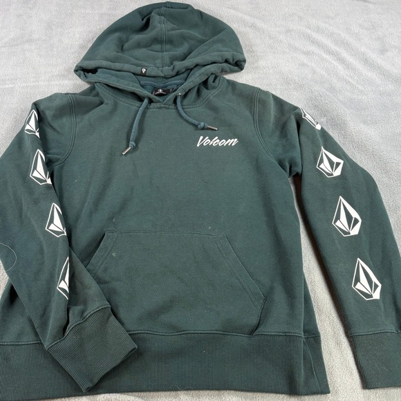 Volcom Tops - Volcom Womens Forest Green Stone Sleeve Graphic Pullover Hoodie B31318T0 Small
